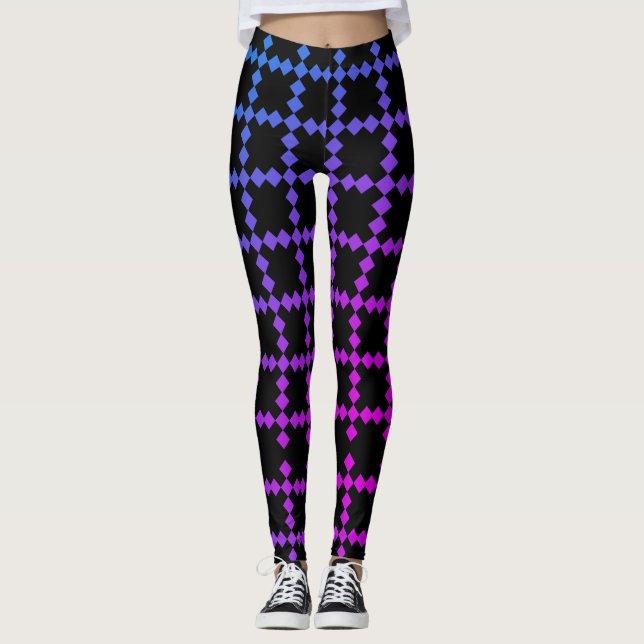 Cooles Blau und Lila Schwarze Leggings (Vorderseite)
