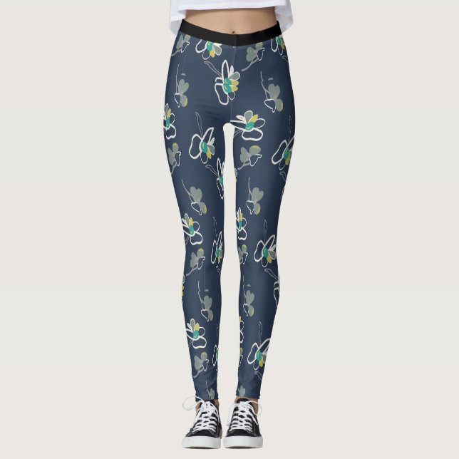 Cooles blaues Federmuster Leggings (Vorderseite)