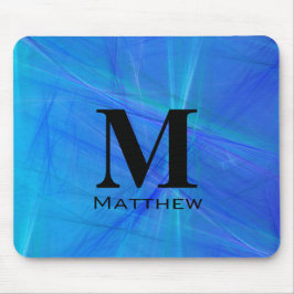 Cooles blaues Fraktal Schwarzes Monogramm Mousepad