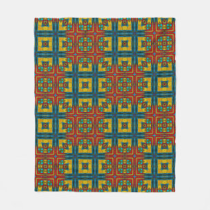 Cooles blaues gelbes Retro geometrisches Ethnic Tr Fleecedecke