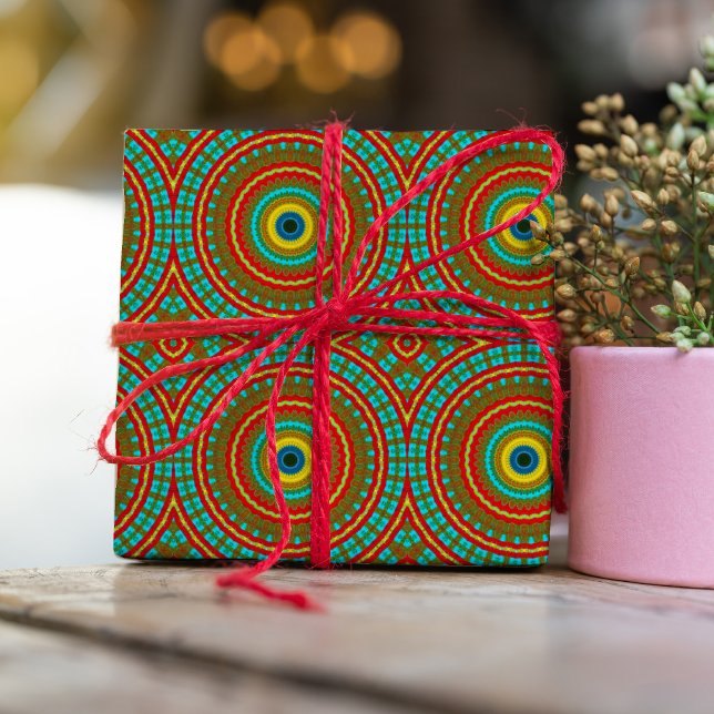 Cooles blaues gelbes Retro geometrisches Ethnic Tr Geschenkpapier (Von Creator hochgeladen)