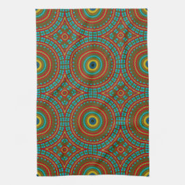 Cooles blaues gelbes Retro geometrisches Ethnic Tr Geschirrtuch