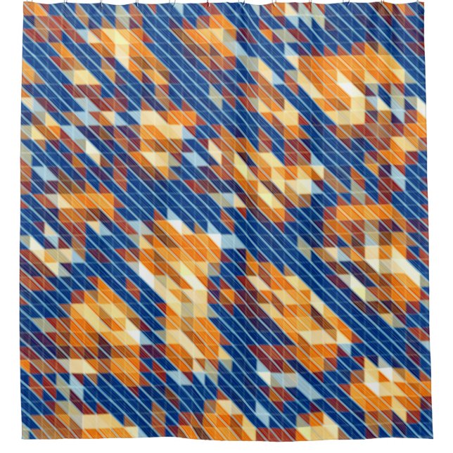 Cooles blaues orangefarbenes Muster Duschvorhang (Vorderseite)