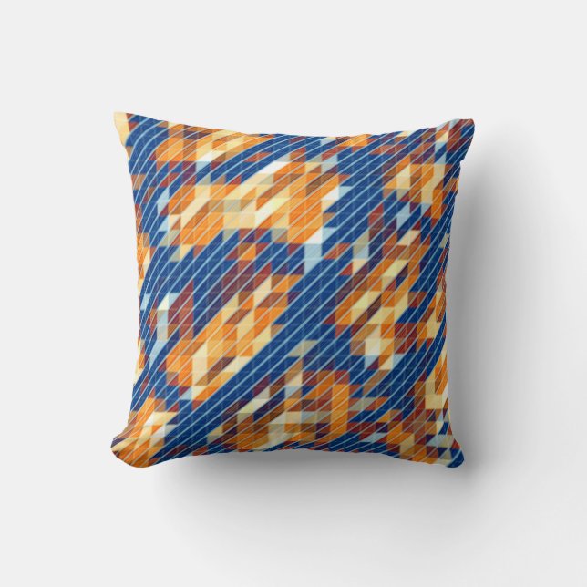 Cooles blaues orangefarbenes Muster Kissen (Vorderseite)