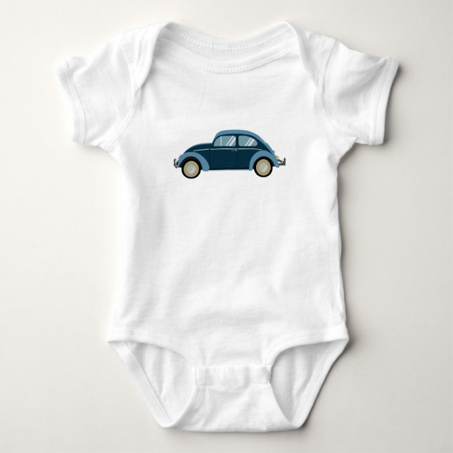 cooles blaues Retroauto mit Manschetten Baby Strampler (Vorderseite)