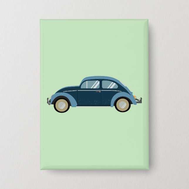 cooles blaues Retroauto mit Manschetten Button (Vorderseite)