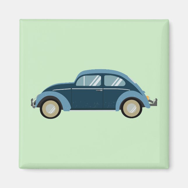 cooles blaues Retroauto mit Manschetten Magnet (Vorne)
