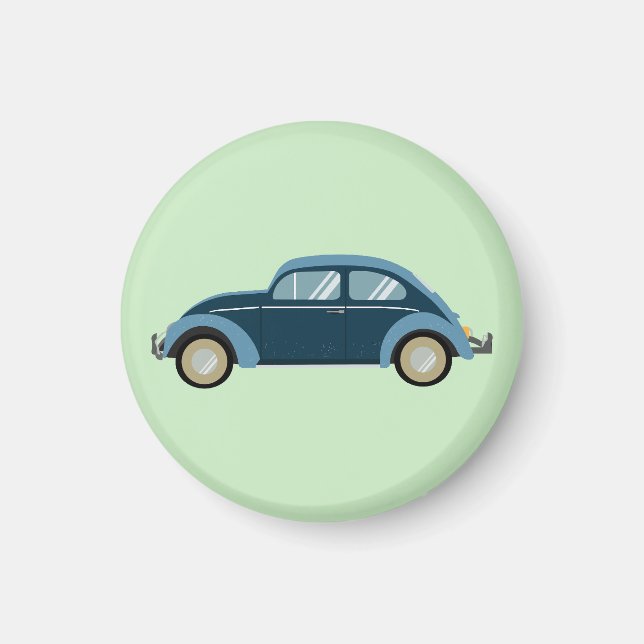 cooles blaues Retroauto mit Manschetten Magnet (Vorne)