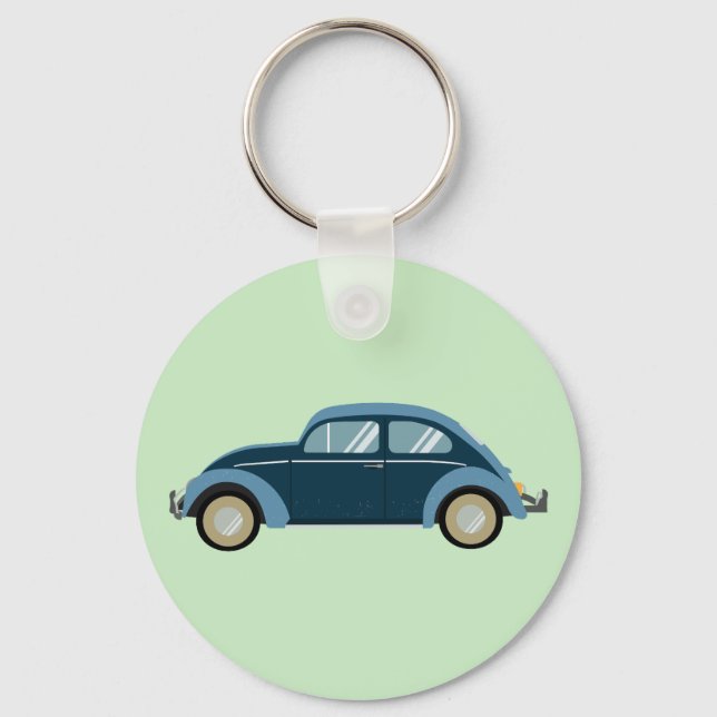 cooles blaues Retroauto mit Manschetten Schlüsselanhänger (Vorderseite)