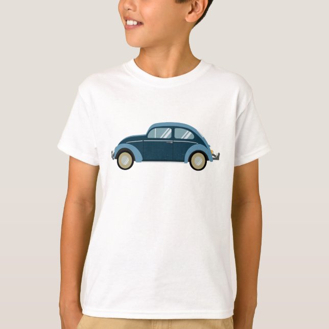 cooles blaues Retroauto mit Manschetten T-Shirt (Vorderseite)