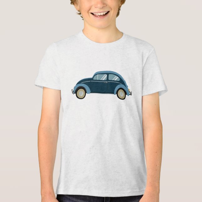 cooles blaues Retroauto mit Manschetten Tri-Blend Shirt (Vorderseite)