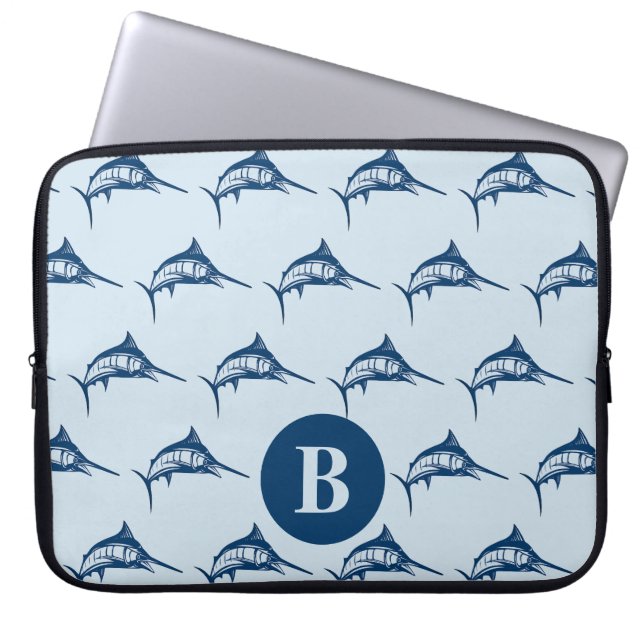 Cooles Blaues Schwertfisch-Muster Laptopschutzhülle (Vorderseite)