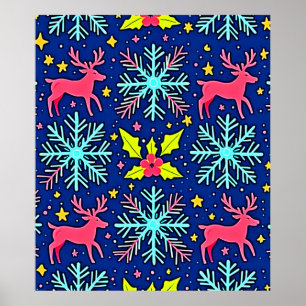 Cooles Blaues Weihnachts-Rentier-Musterdesign Poster