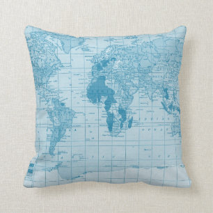 Cooles blaues Weltkarten-Kissen Kissen