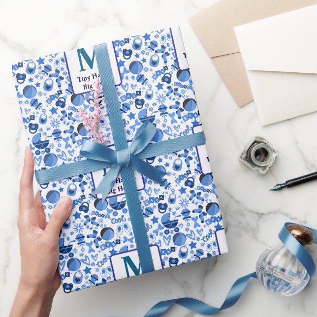 cooles Blue Baby Kinderzimmer Pattern personalisie Geschenkpapier (Schenken)