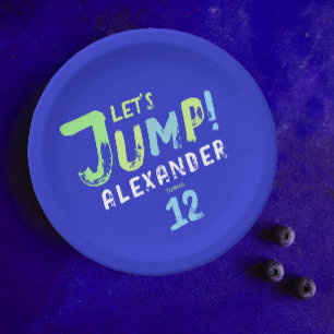 Cooles Blue Boy Trampolin Jump Kid Bounce Party Pappteller