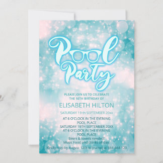 Cooles Blue-Script-Pool-Party buchen Geburtstag Einladung