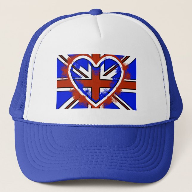 Cooles britisches Flaggenherzendesign Truckerkappe (Vorderseite)