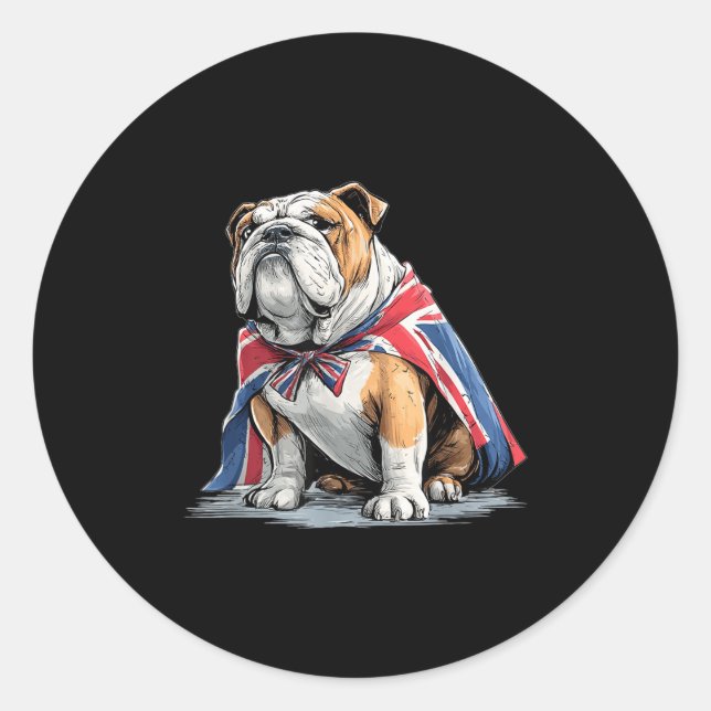 Cooles Bulldogkostüm in britischen Farben Runder Aufkleber (Vorderseite)