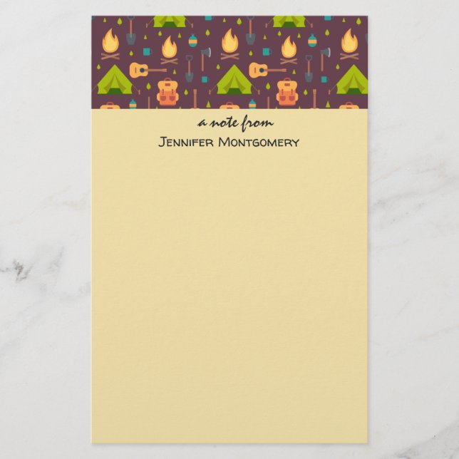 Cooles Camping Design Outdoorsy-Muster Briefpapier (Vorderseite)