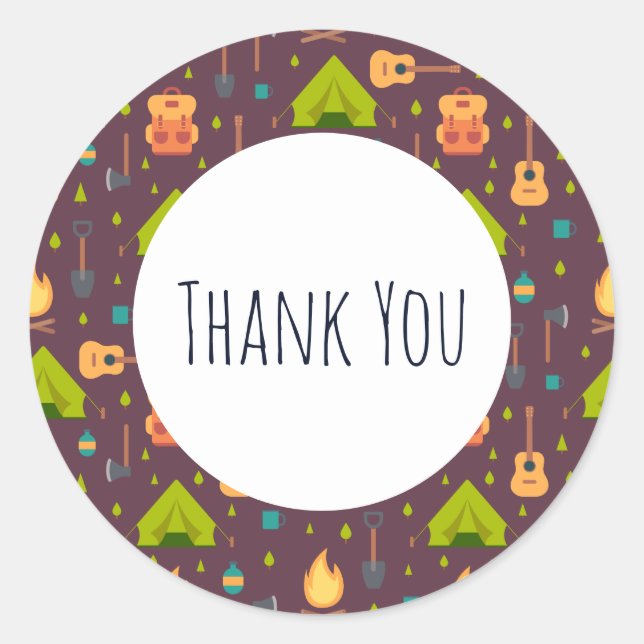 Cooles Camping Design Outdoorsy Muster Vielen Dank Runder Aufkleber (Vorderseite)