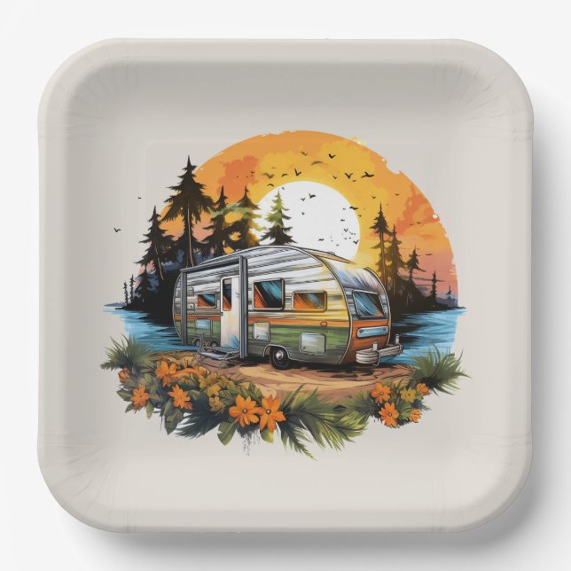 Cooles Camping liebt Party Pappteller (Vorderseite)