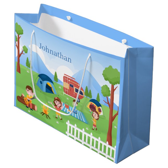 cooles Camping Party unisex Name hinzufügen Große Geschenktüte (Vorderseite Schrägansicht)