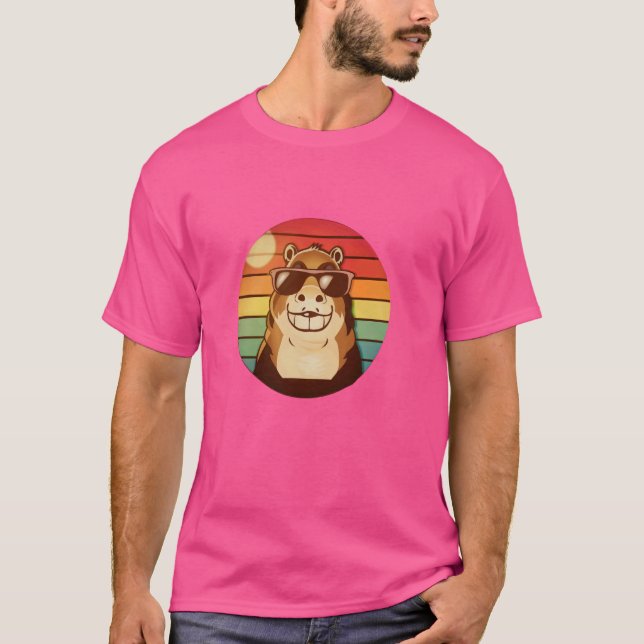 Cooles Capybara Sunset Pop Design T-Shirt (Vorderseite)