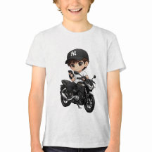 Cooles Cartoon-Jungen auf Motorrad-Kinder-T-Shirt