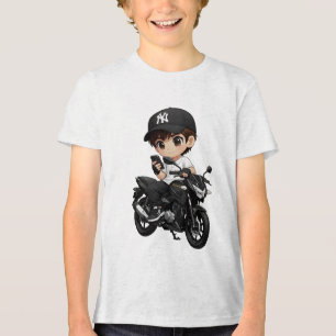 Cooles Cartoon-Jungen auf Motorrad-Kinder-T-Shirt Tri-Blend Shirt