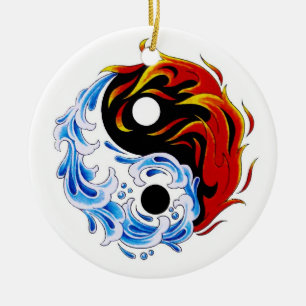 Cooles Cartoontätowierungssymbol-Wasserfeuer Yin Keramik Ornament
