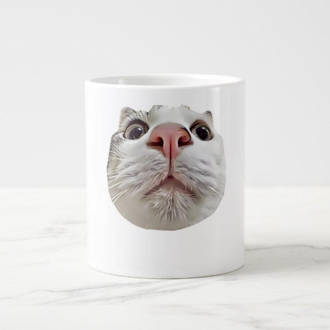 Cooles Cat Ball Gesicht Niedlich Funny Meme Jumbo-Tasse (Vorderseite)