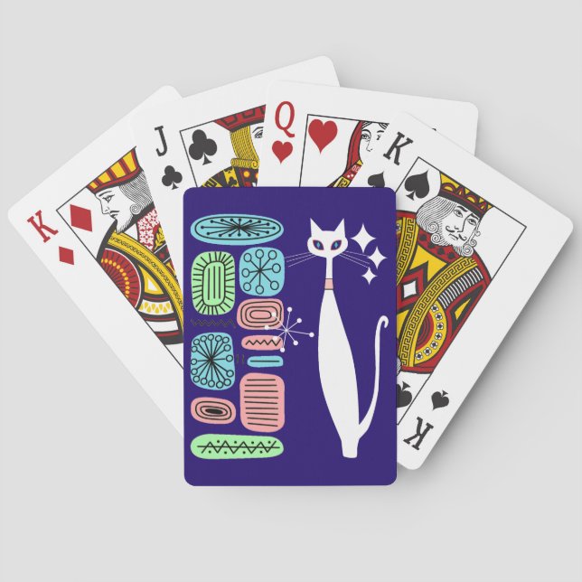 Cooles Cat Mid Century Modernes Design Spielkarten (Rückseite)