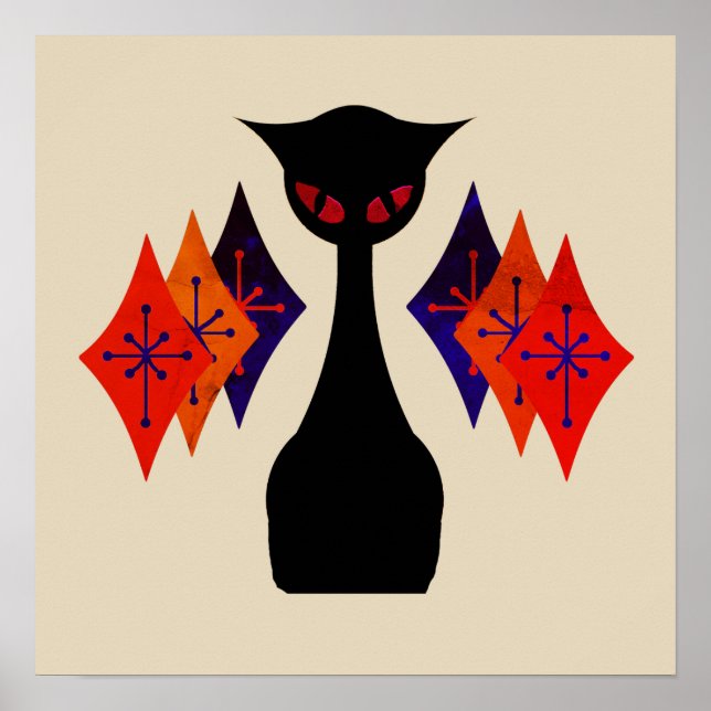 Cooles Cat Red Eye Mid Century Retro Art Poster (Vorne)
