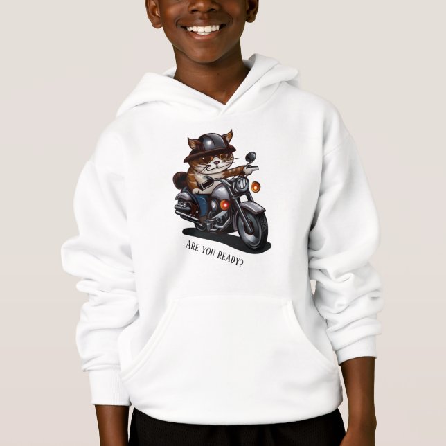 Cooles Cat Riding Motorrad Sind Sie bereit Hoodie (Vorderseite)