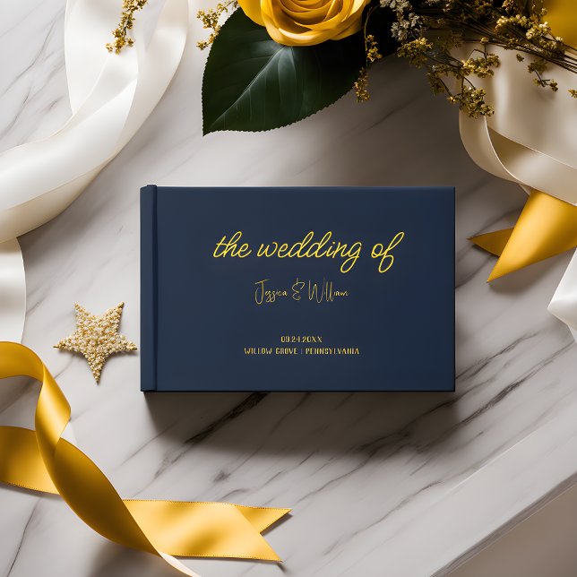 Cooles Classic Navy Blue und Gold Wedding Guest Bo Gästebuch (Von Creator hochgeladen)