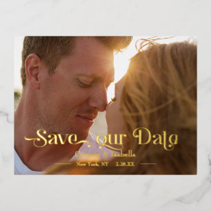 Cooles Custom Save the Date Typografy Foto Folie Einladungspostkarte