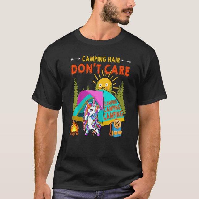 Cooles Dabbing Unicorns Camping Haare kümmern sich T-Shirt (Vorderseite)