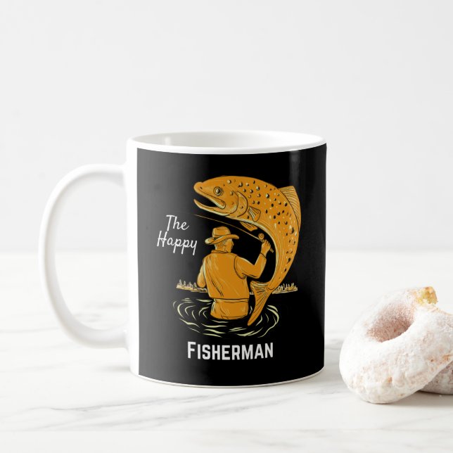 Cooles Design für den Fischfang Der glückliche Fis Kaffeetasse (Mit Donut)