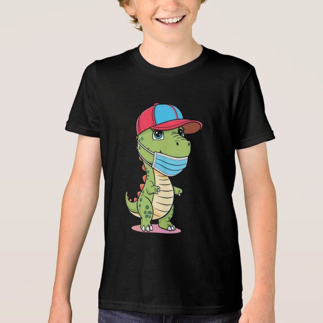 Cooles Dino mit Cap and Mask Kids Tri-Blend Shirt (Vorderseite)