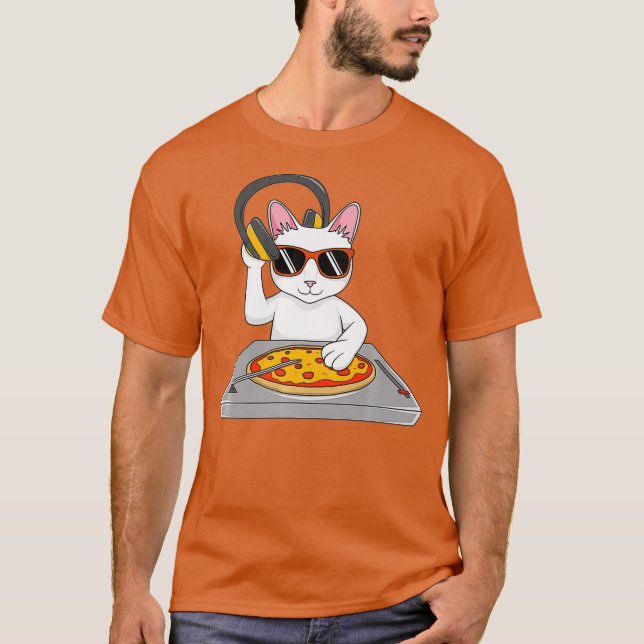 Cooles DJ Cat Pizza-Geschenk für Männer Frauen Jun T-Shirt (Vorderseite)