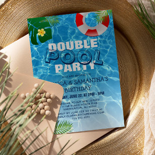 Cooles Double Pool-Party   Gemeinsame Geburtstagsp Einladung