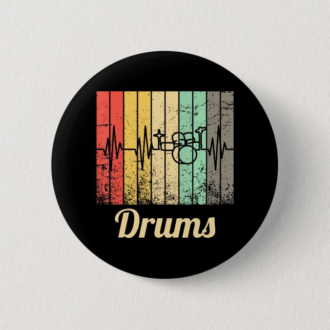 Cooles Drum Kit Schlagzeug Vintag Retro Drummer Button (Vorderseite)