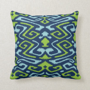 Cooles dunkles Marineblau und grünes Stammes- ikat Kissen