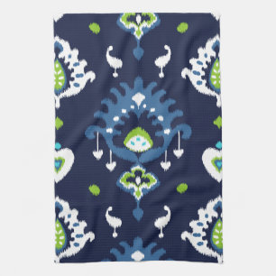 Cooles dunkles Marineblau und grünes Stammes- ikat Küchentuch