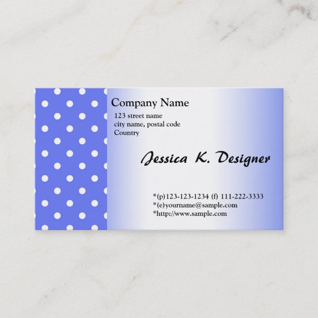 cooles, einfaches, elegantes blaues Polka-Dots-Ges Visitenkarte (Vorderseite)