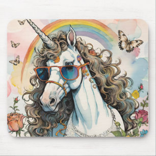 Cooles Einhorn in Sonnenbrille mit Regenbogen Mousepad