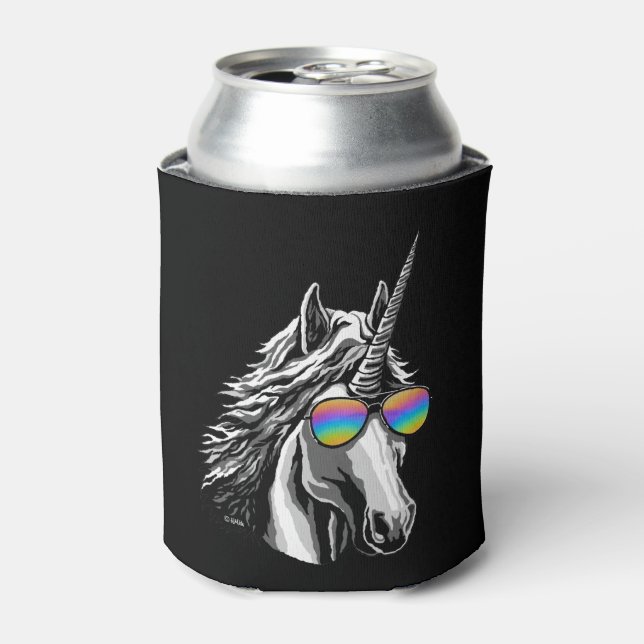 Cooles Einhorn mit Regenbogenblase Dosenkühler (Kanne Vorderseite)