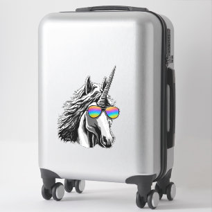 Cooles Einhorn mit Regenbogensonnenbrille Aufkleber