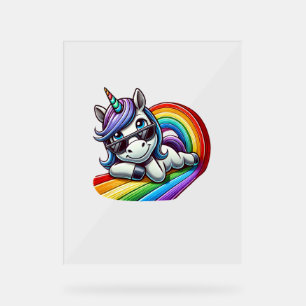 Cooles Einhorn mit Sonnenbrille auf Rainbow Long S Acrylschild